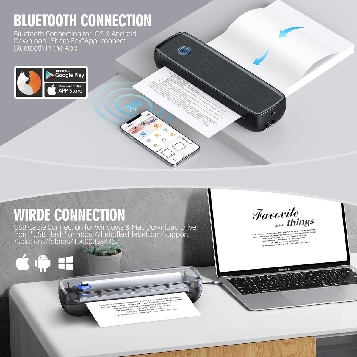 Wireless Portable Inkless Thermal Printer