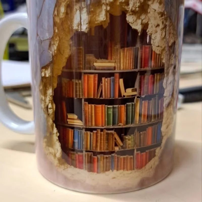 3D Library Bookshelf Mug, Coffee Mugs Gift for Book Lovers