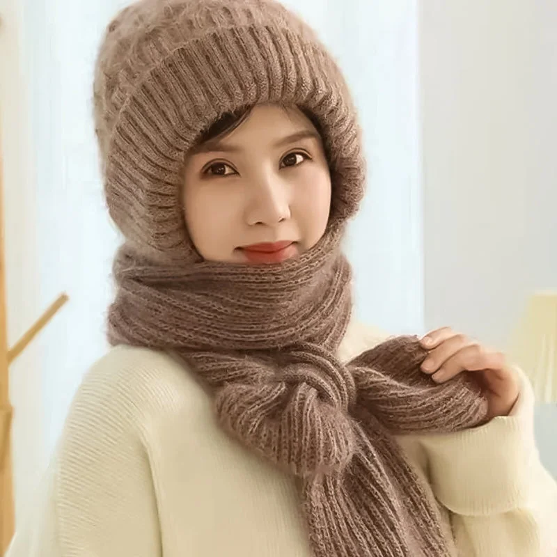 Women's Winter Integrated Ear Protection Windproof Cap Scarf