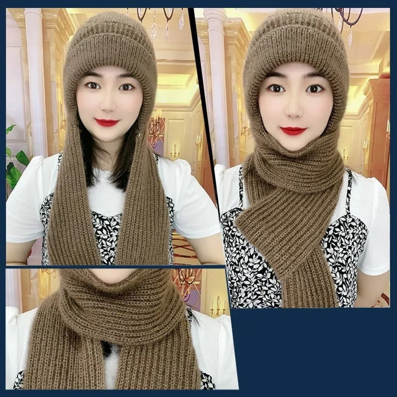 Women's Winter Integrated Ear Protection Windproof Cap Scarf